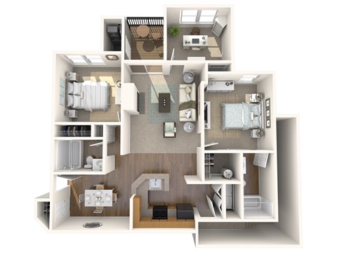 Floor plan for 3 beds, 2 baths, 1275 sqft